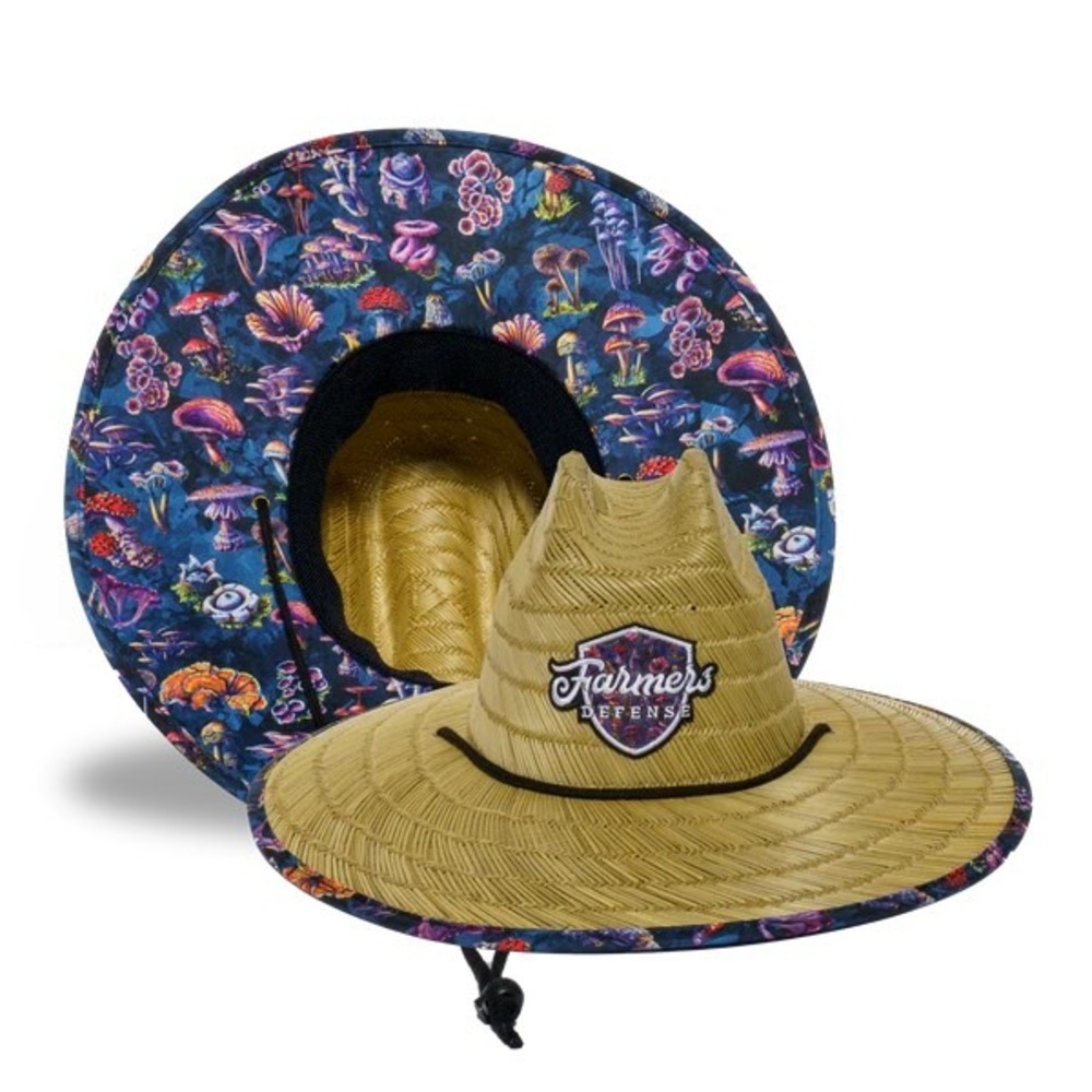Farmers Defense Fungi Forager Straw Hat UPF 50 Mushroom Print Sun Hat NWT